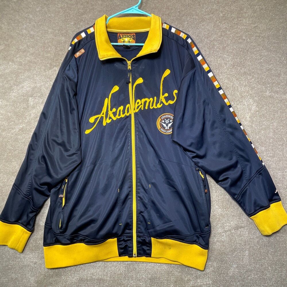 Akademiks Track Jacket Men 2XL Navy Yellow Full Zip Y2K Streetwear Retro Hip Hop